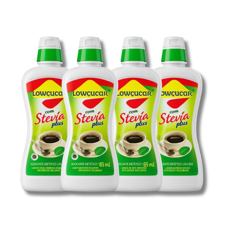 Kit 4 Lowçucar Plus C/Stevia Adoçante Dietético Liquido 65ml