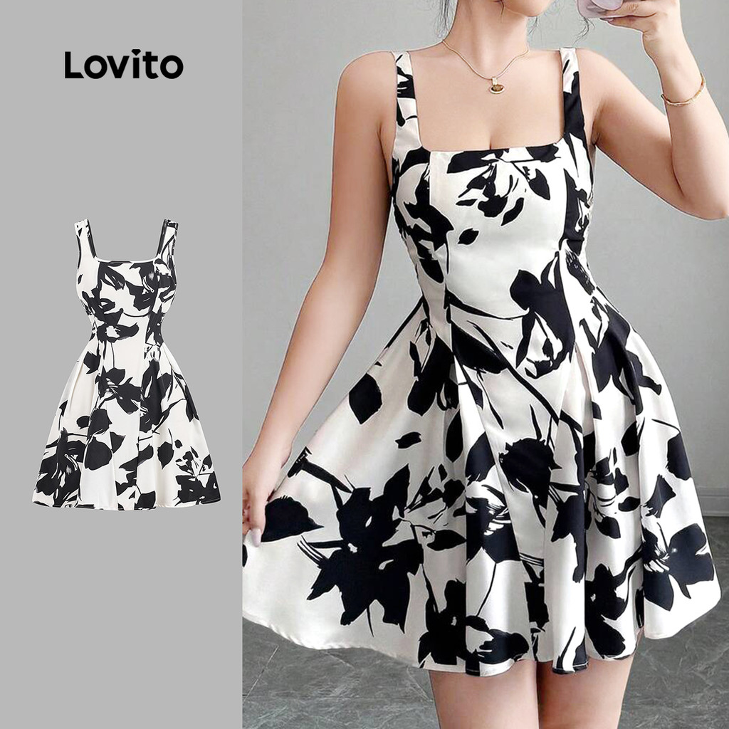 Lovito Vestido Boho Plissado De Alças Finas Para Primavera/verão L143ED132 em Oferta na Shopee