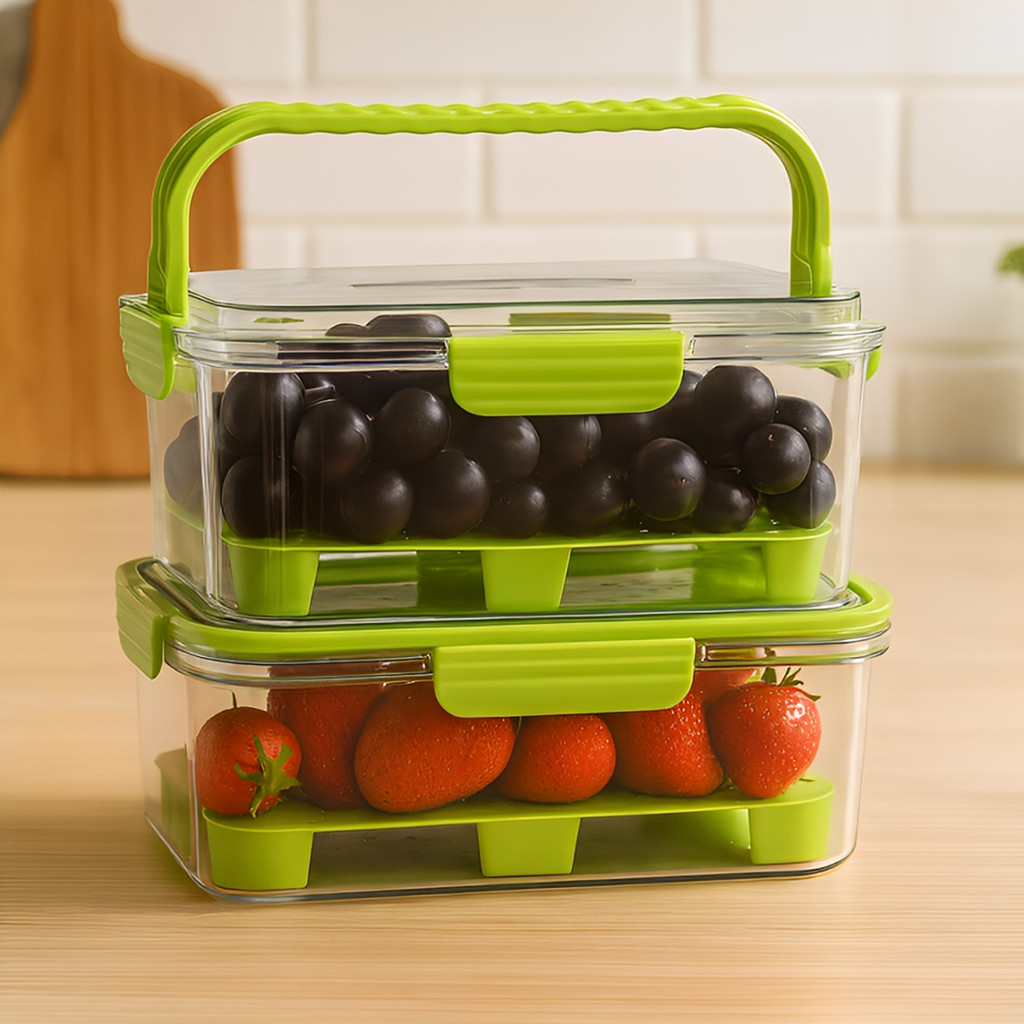 Kit 2 Potes Herméticos C/ Alça Organizador Geladeira Frutas