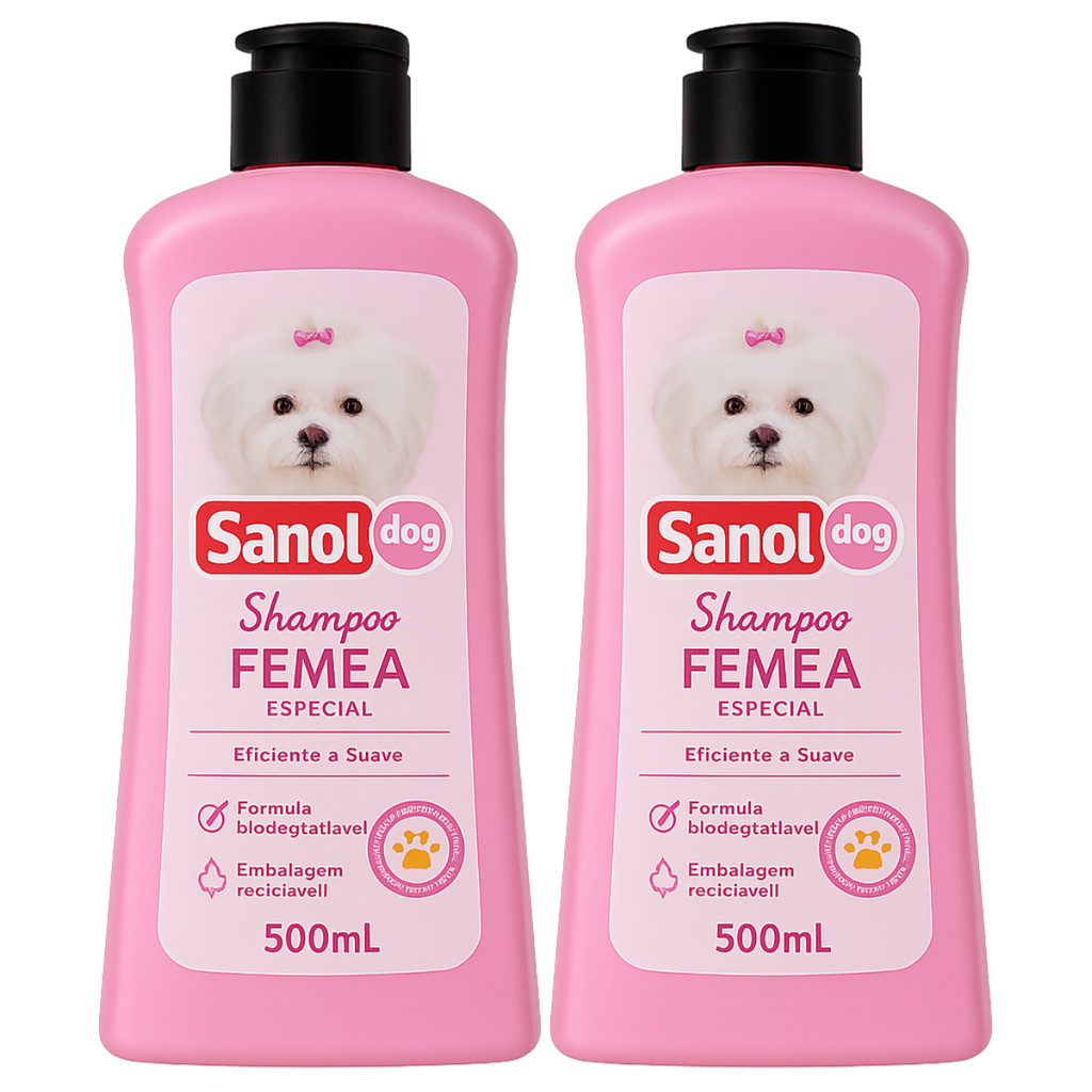 KIT COM 2 SANOL DOG SHAMPOO FEMEA 500ML