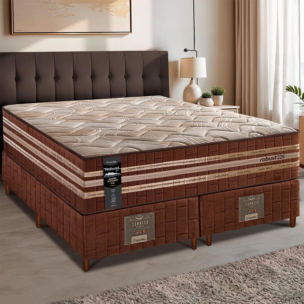 Cama Box King Colchão + Box 193x203x76 com Espuma Látex Robust Gel 220 Caramelo Cama inBox em Oferta na Shopee