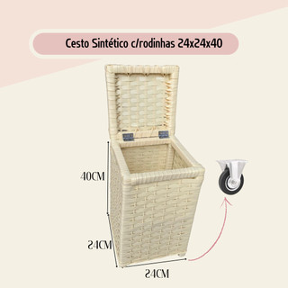 Cesto de Roupa Suja Fibra Sintética c/rodinhas Banheiro Quarto Meias Roupas Íntimas Luxo (24x24x40)