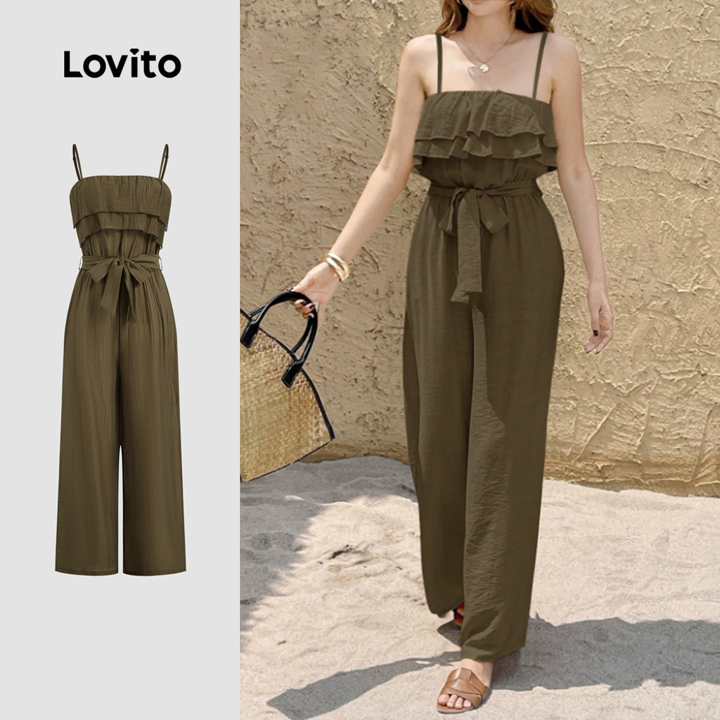 (New) Lovito Macacão Casual com Zíper Primavera/verão Caqui para Mulheres L149ED349 em Oferta na Shopee