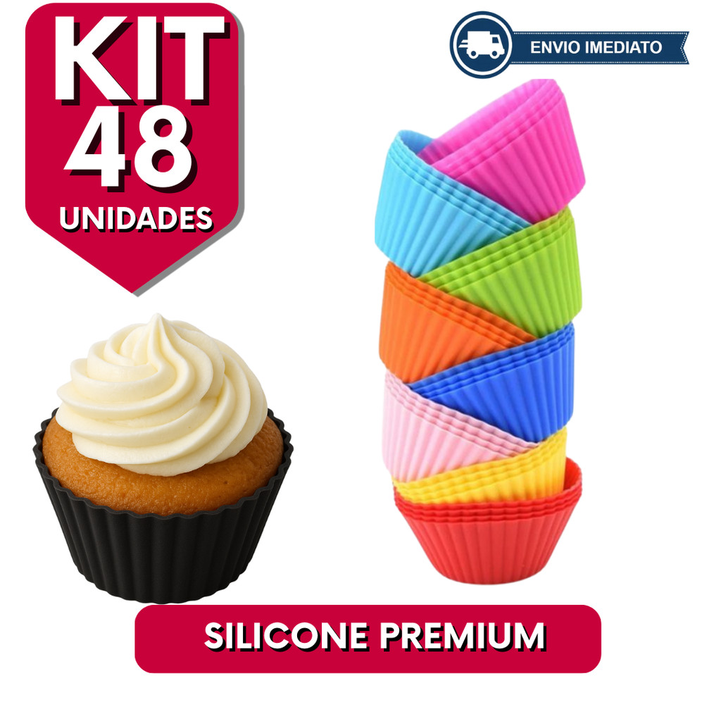 Jogo 48 Forma de CupCake Silicone Forminha Assadeira Mini Bolo Forminha para Airfryer