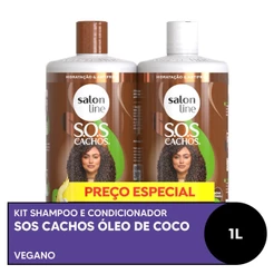 Kit Shampoo e Condicionador SOS Cachos Óleo de Coco Absoluta Litrão Salon Line 1L