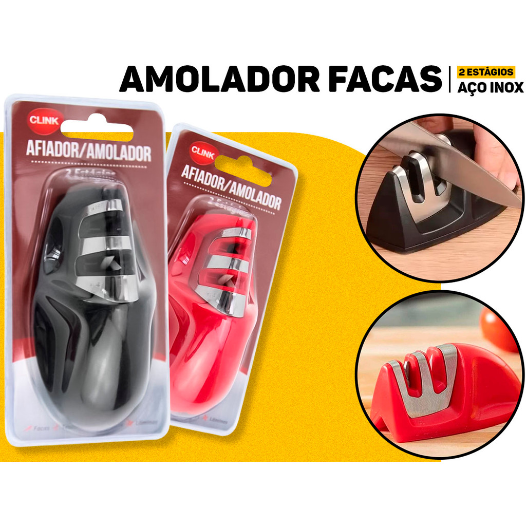 Afiador De Facas E Tesouras Clink Portátil Manual 2 Estágios De Afiação Em Inox P/ Cozinha Profissional	 em Oferta na Shopee