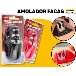 Afiador De Facas E Tesouras Clink Portátil Manual 2 Estágios De Afiação Em Inox P/ Cozinha Profissional