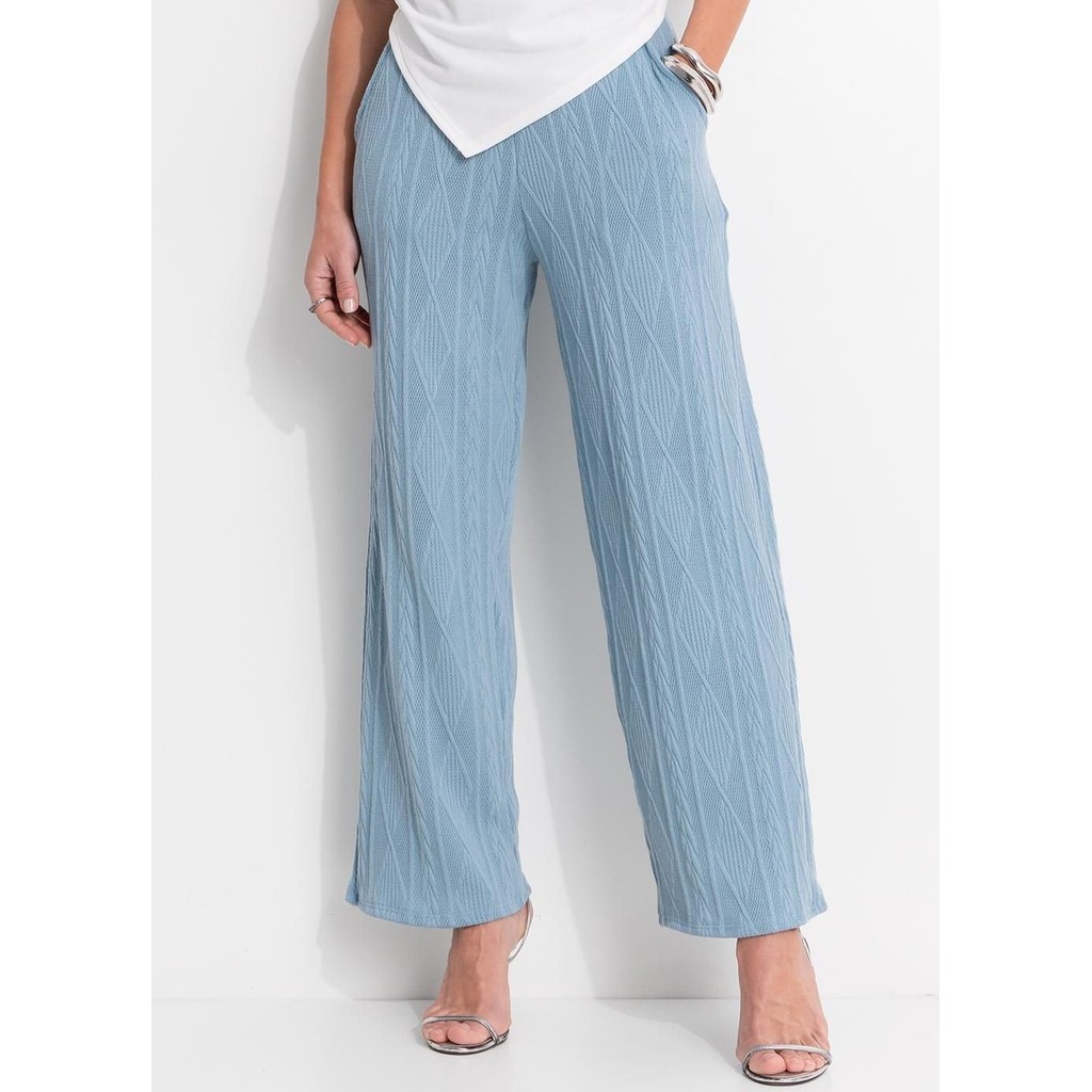 Calça Em Malha Jacquard Azul Quintess