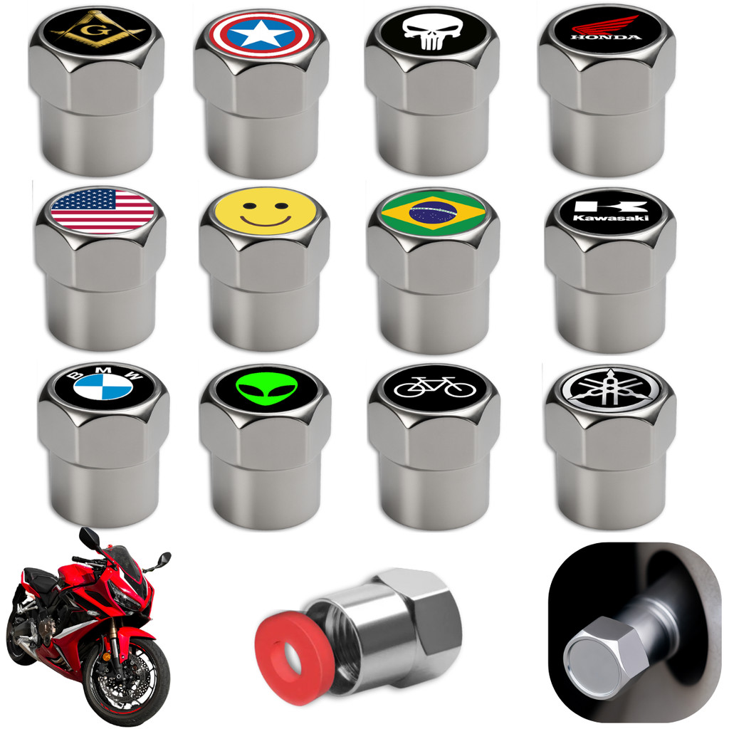 2 Tampas Válvula Bico Pneu Moto Bike Metal Acessórios Tuning