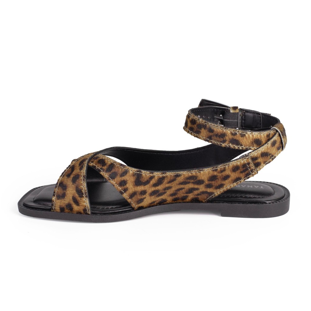 Detalhes do Sandália Tanara Rasteira Em Couro Animal Print Feminina T9173