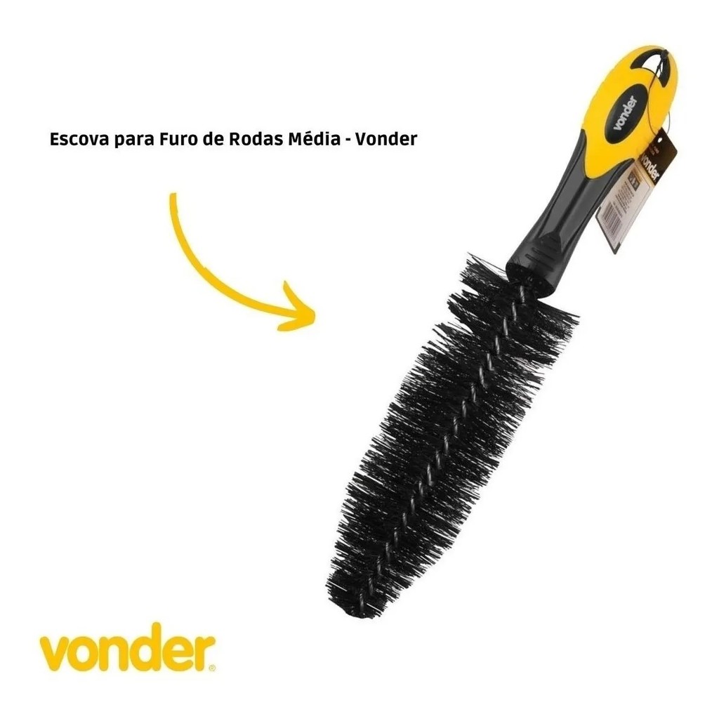 Kit Escovas Para Lavar Furo Rodas Vonder Tipo Pepino E Média — imagem 2 de 2