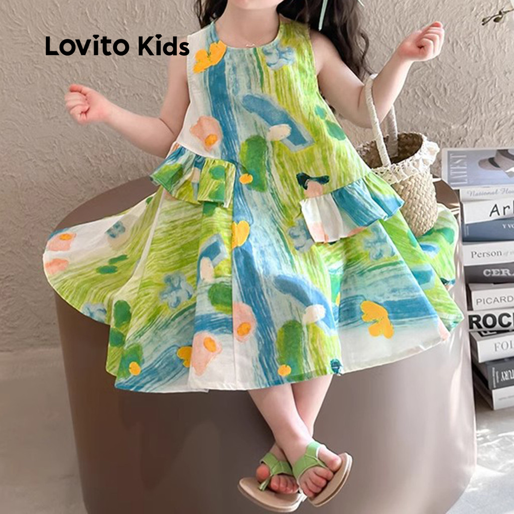 (New) Lovito Kids Vestido Fofo para Menina Primavera/verão Vestido multicolorido LNL115182 em Oferta na Shopee