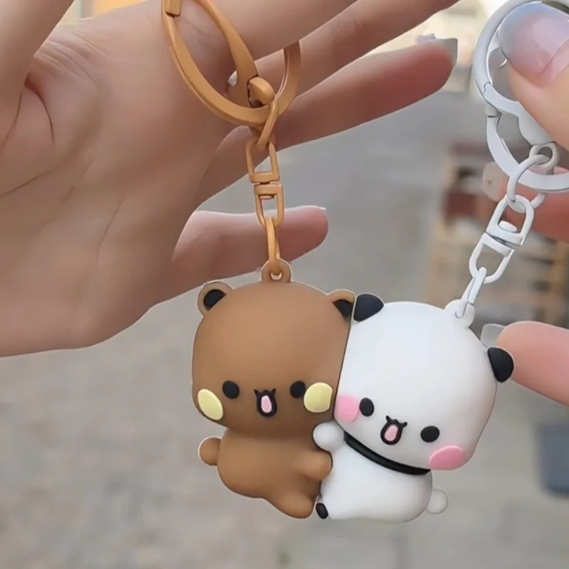 1 Par Bonito Panda Bubu E Yier Casal Chaveiro Magnético Dos Desenhos Animados Urso Saco Pingente Chaveiros Presentes Par