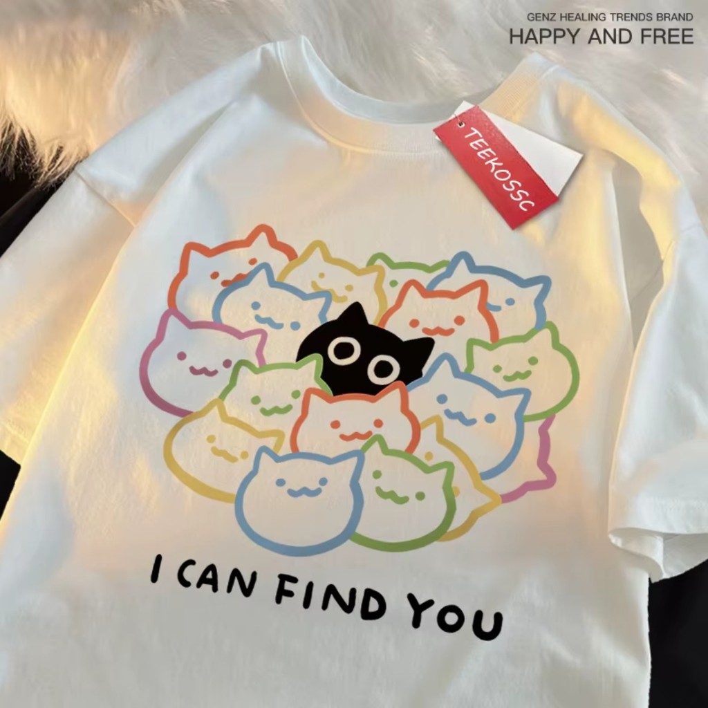 Camiseta I Can Find You Divertido Gato Impressão Camiseta Verão 100% Algodão Moda Casual Top