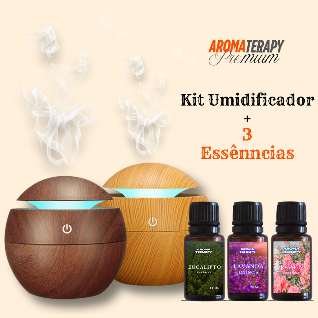 Umidificador De Ar + 3 Essências Hidrossolúvel | Difusor Modelo Ultrassônico 200ml | Essências 20ml