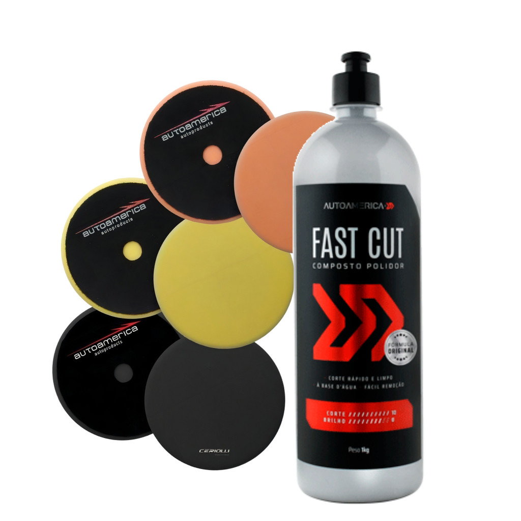 Kit Polimento Fast Cut 1kg 3 Boinas Low Cost 6" Autoamerica