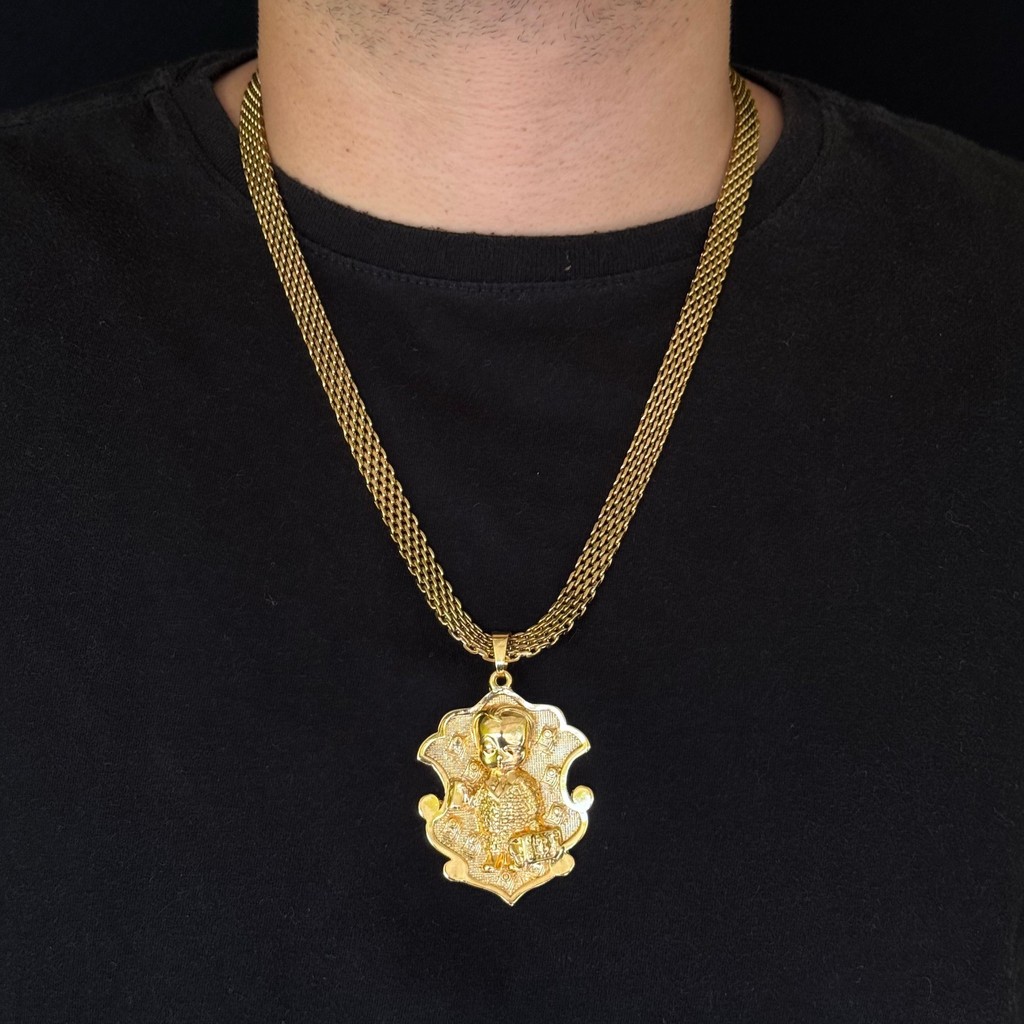 Corrente Moeda Antiga Masculina + Pulseira Envio Imediato