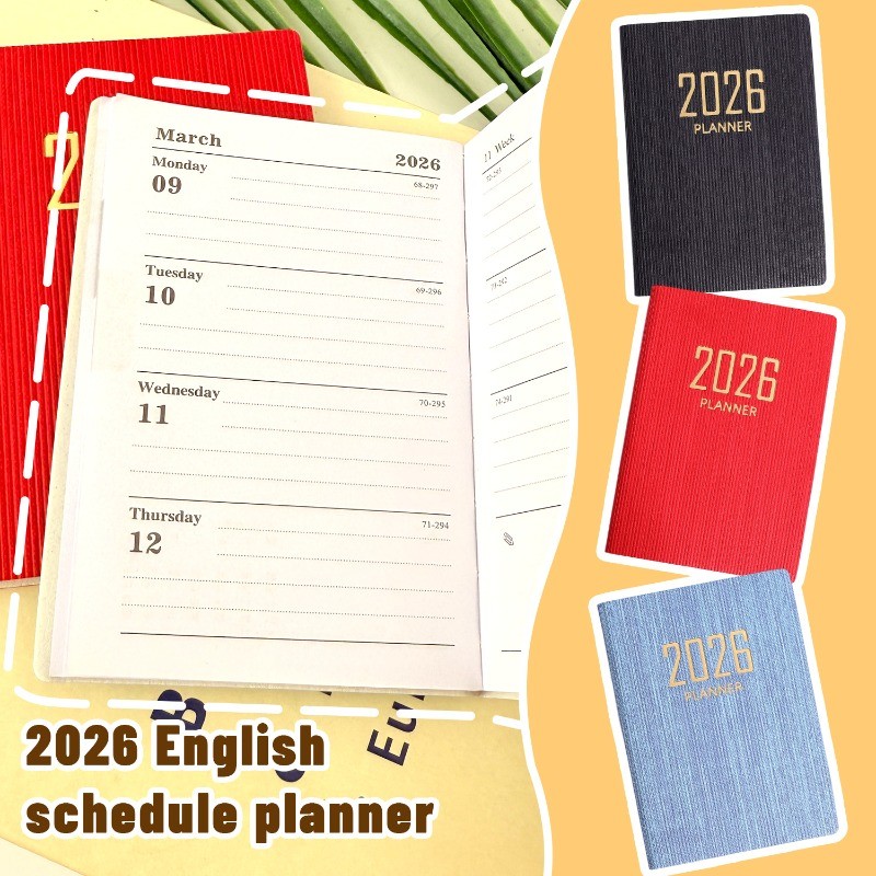 60 Folhas A7 2026 Livro De Agenda Em Inglês-Nota De Diário De Alunos-Mini Bloco De Notas-Com Calendário-Material De Pape