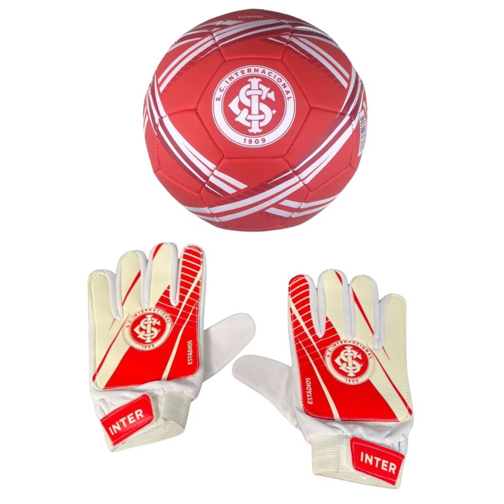 Kit Luva Infantil DRB Goleiro + Bola do Internacional   Futebol Campo Licenciada Original