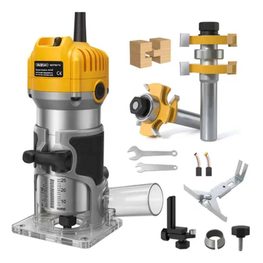 TUPIA LAMINADORA 600W 6MM 1/4 COLETOR DE PÓ E KIT FRESA MACHO E FEMEA TUPIA PROFISSIONAL ELÉTRICA