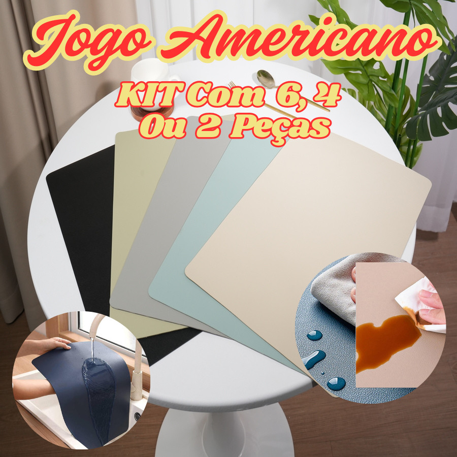 Jogo Americano Descanso De Mesa Jantar 45x30Cm Flexível Kit 6 4 Ou 2 Poliuretano Multiuso Rústico