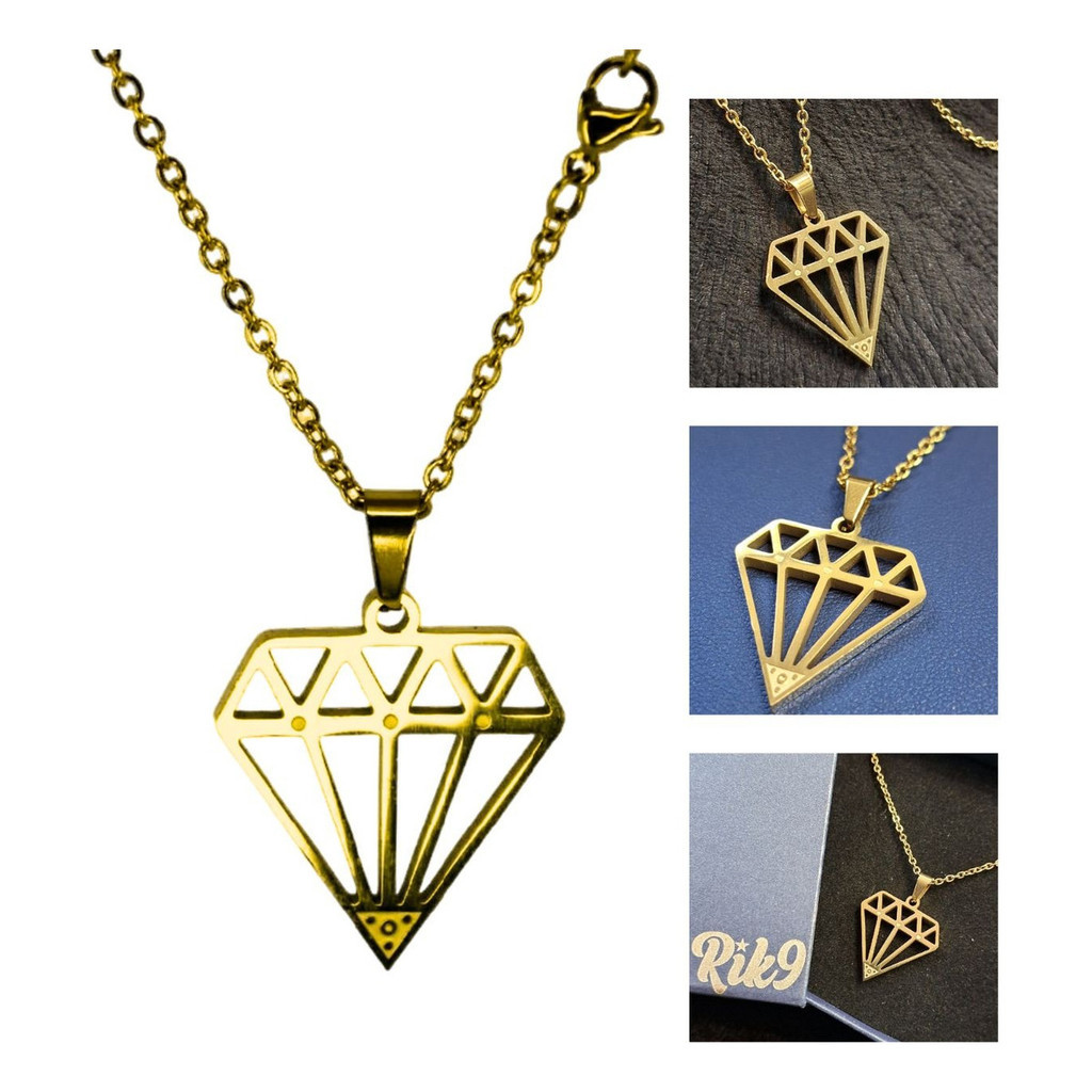 Gargantilha Feminina Diamante Belíssima Charmosa B´ouro 18k Correntinha Aço Inox Banhado a Ouro 18k