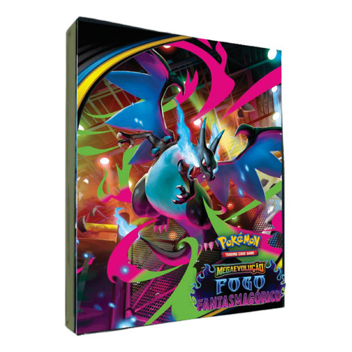 Fichario Pokemon Megaevolucao Mega Charizard Porta 180 Cards Preto