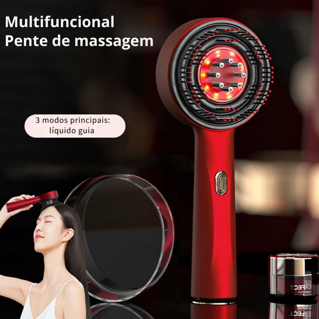 Escova Capilar Elétrica Luz Vermelha Aplicador de Óleo Crescimento e Fortalecimento dos Fios