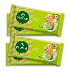 Kit 4un Pacote Biscoito Wafer 100G Piraquê Recheio Limão