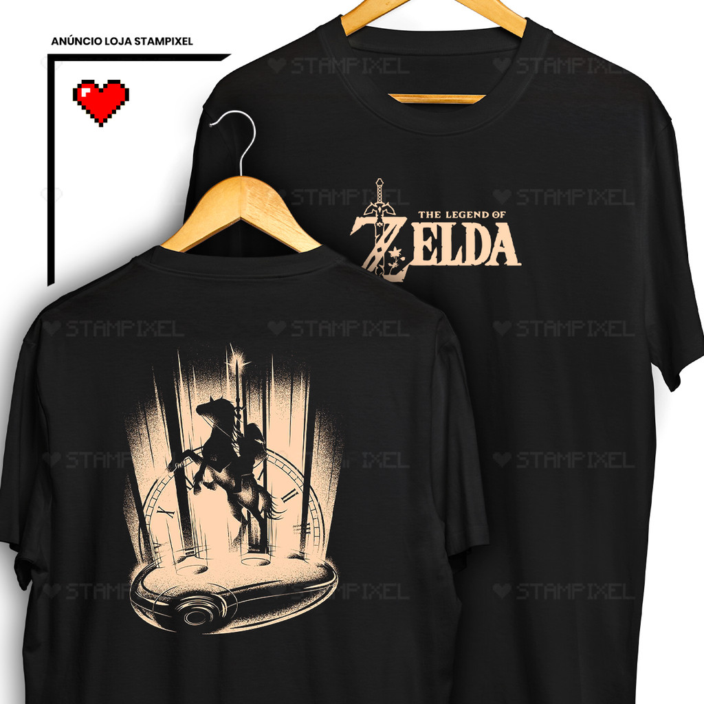 Camisa Link The Legend Of Zelda Breath Of The Wild Frente e Verso Cavalo Relógio Blusa Jogos Game Camiseta 100% Algodão