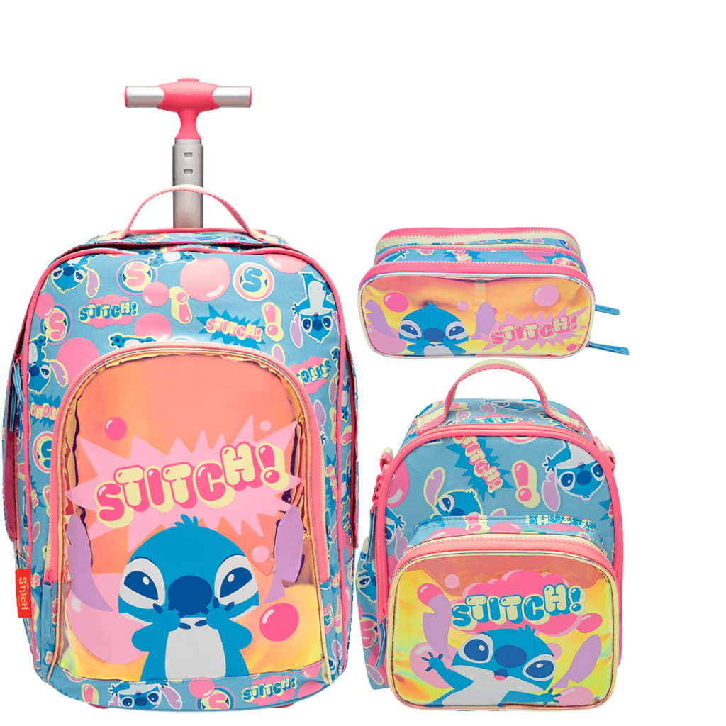 Kit Mochila Stitch Grande + Lancheira e Estojo Triplo- Puket