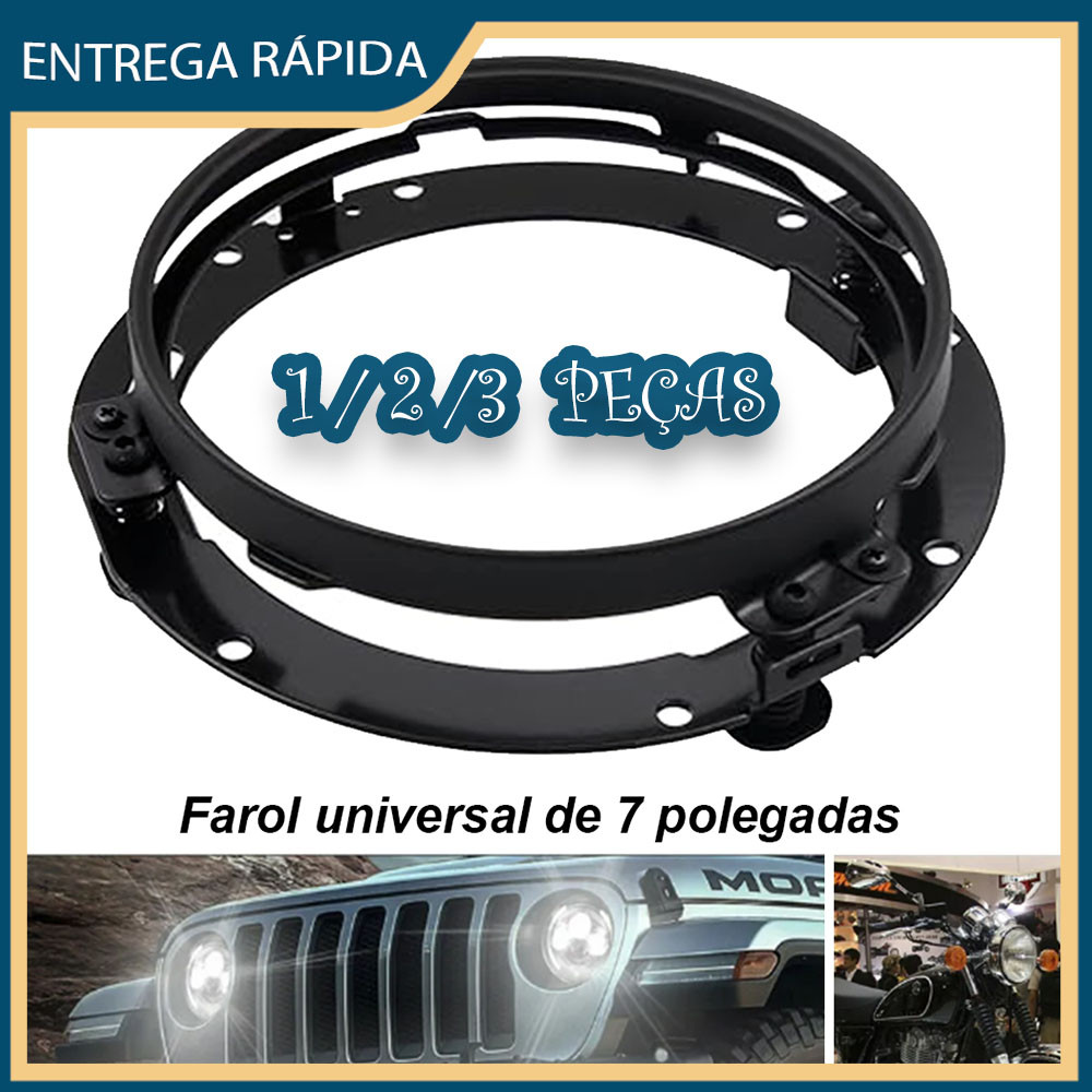 Kit 1/2 peças Preto Suporte Farol Led 7 Polegadas -Para Jeep Troller Fusca Kombi Universal