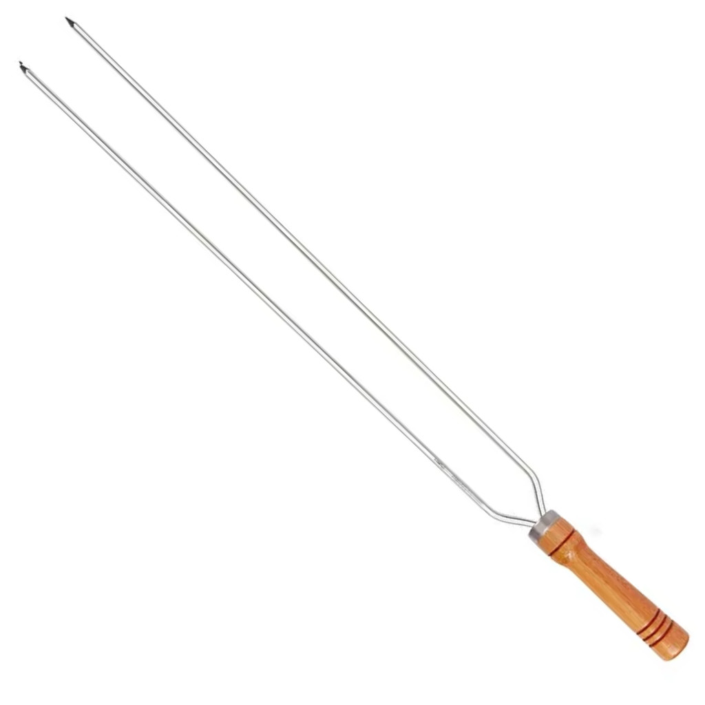 Espeto Duplo Para Churrasco Churrasqueira 1M Alumínio Cabo Madeira Mor