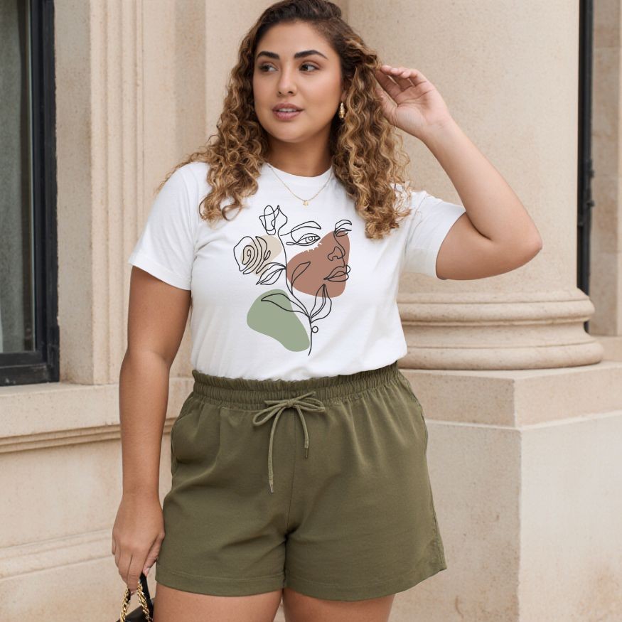 Camiseta Feminina Plus Size Estilosa Blusa T shirt Estampada "Rosto" - 100% Algodão em Oferta na Shopee