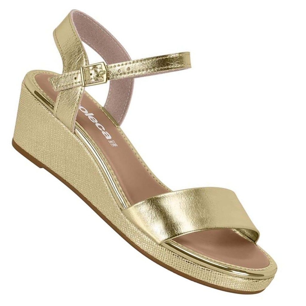 Sandalia Feminina Plataforma Media Metalizada Moleca 5512308 em Oferta na Shopee