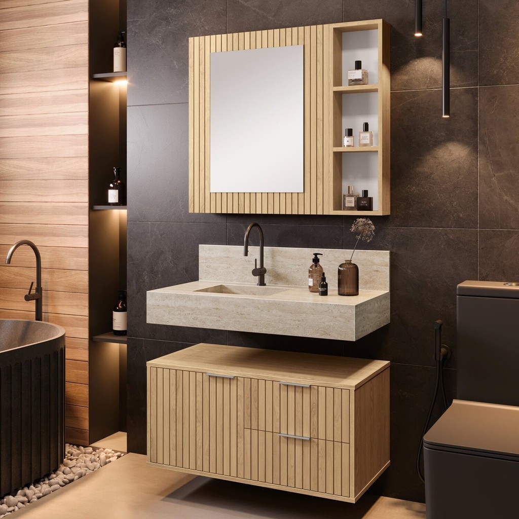 Espelheira para Banheiro Ripy 80cm Wood em Oferta na Shopee