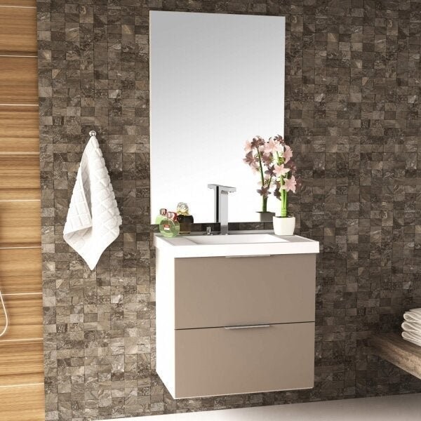 Gabinete para Banheiro com Cuba e Espelheira 60cm Pietra  Branco/Gianduia Brilho em Oferta na Shopee