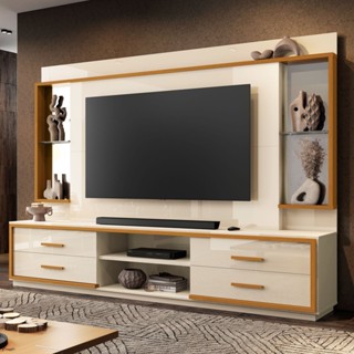 Estante Home 100% MDF para TV até 75 Polegadas com Espelho 4 Gavetas Leni  Off White/Cedro em Oferta na Shopee