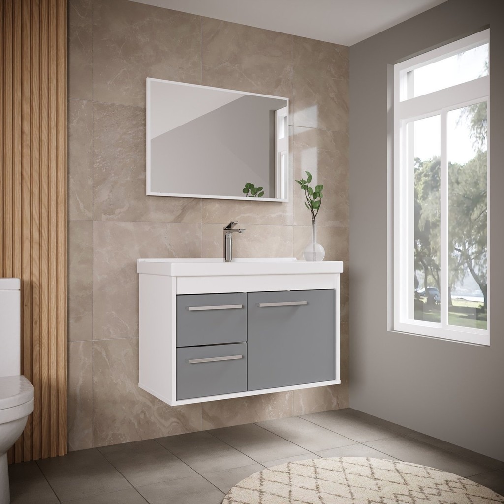 Gabinete Suspenso para Banheiro com Cuba 60cm em MDF Potenza  Gianduia em Oferta na Shopee