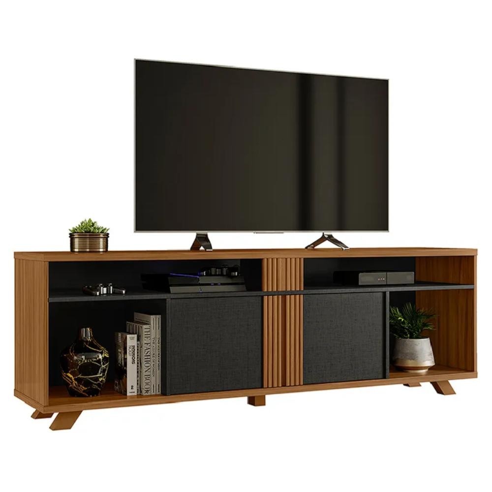 Rack Bancada para TV até 70 Polegadas 1,80m NT 1320 Preto / Freijó em Oferta na Shopee