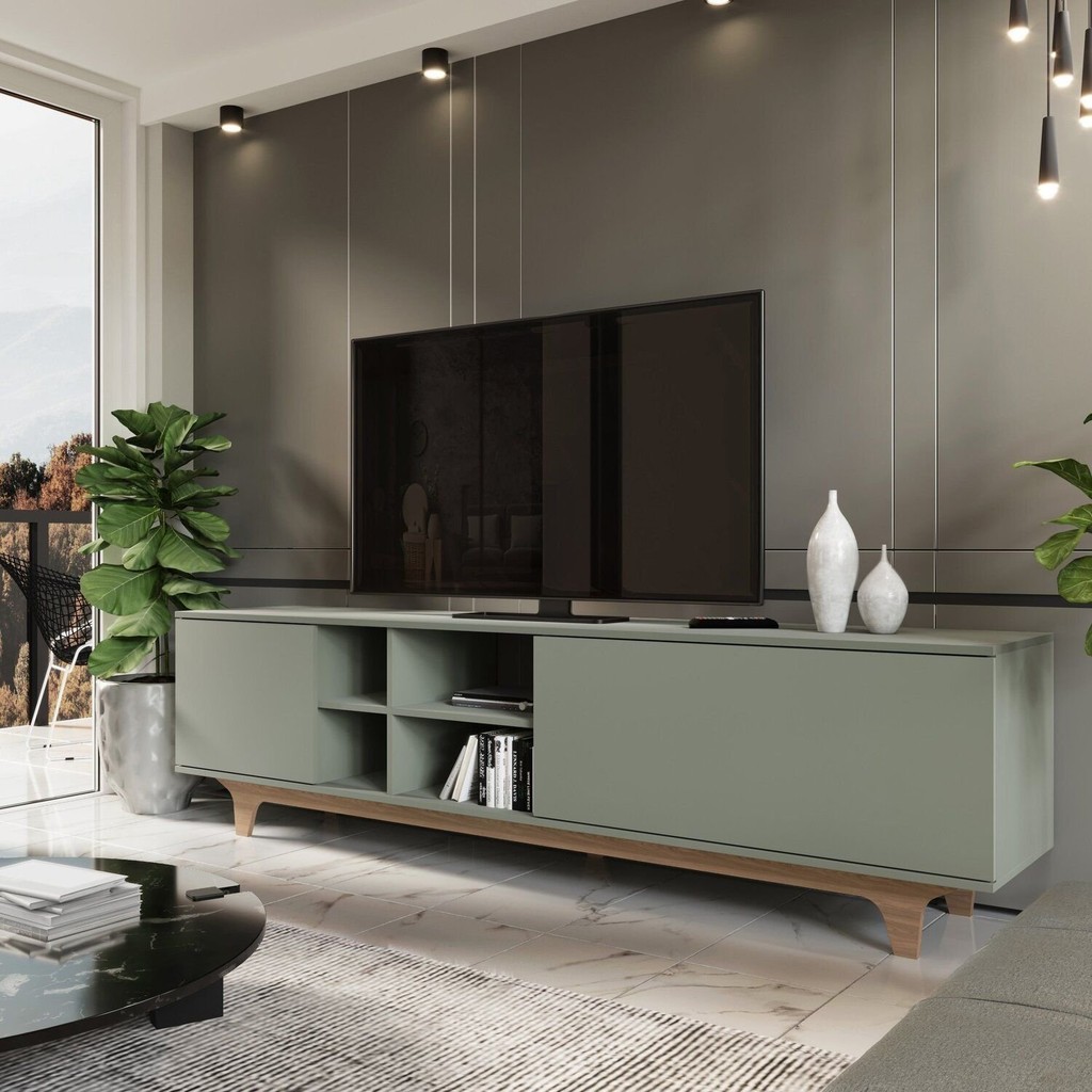 Rack para Tv até 75 Polegadas 100%mdf 200x55x40cm Lars Verde/Freijó em Oferta na Shopee