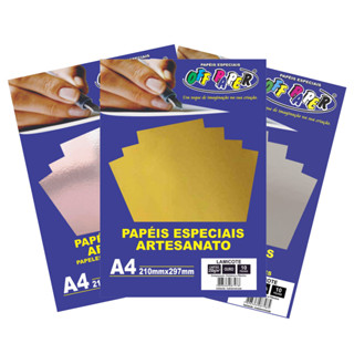 Papel Lamicote Especial Artesanato A4 250g Off Paper 10 Folhas Dourado Prata em Oferta na Shopee
