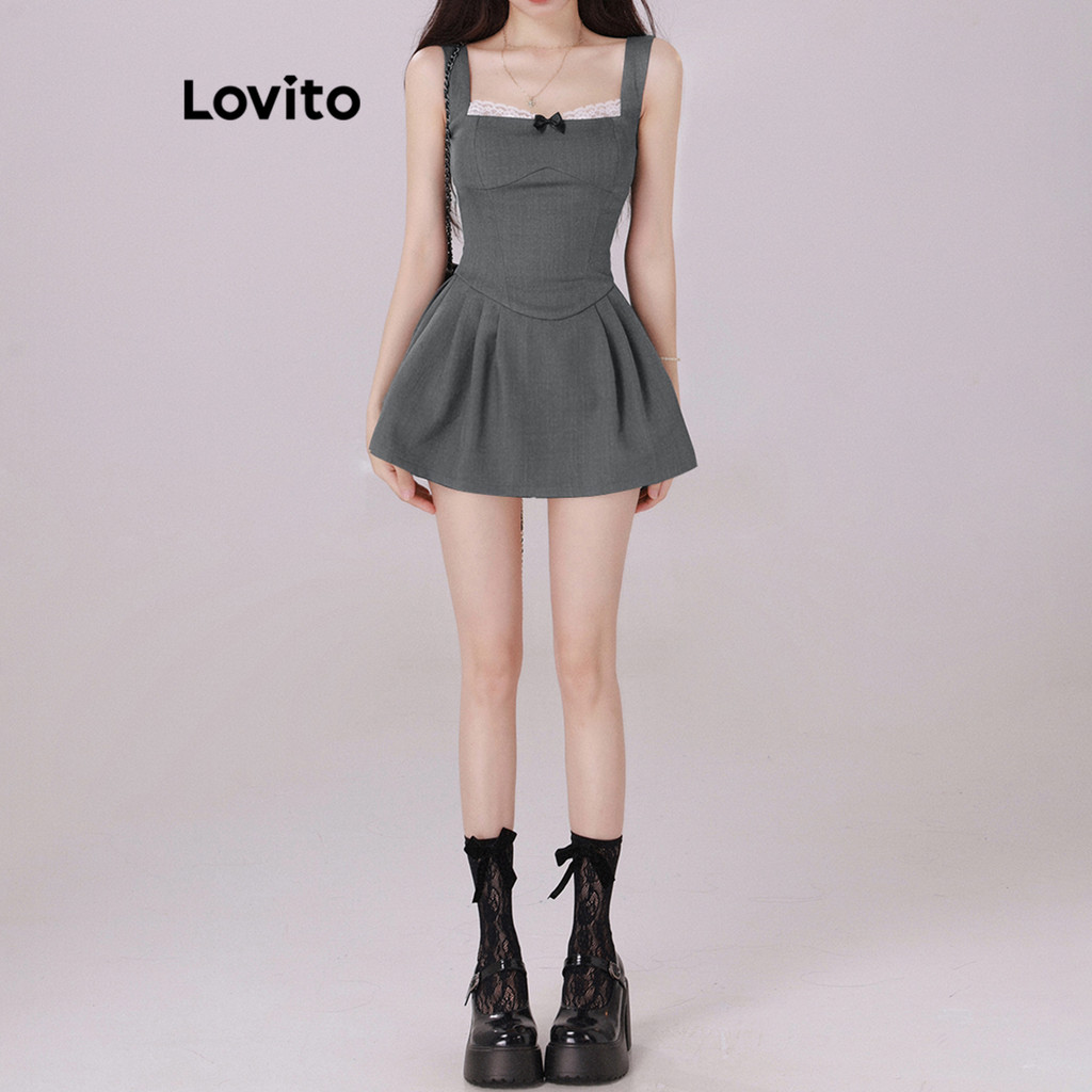 Detalhes do Lovito Vestido elegante de botões simples para mulheres L110AD516