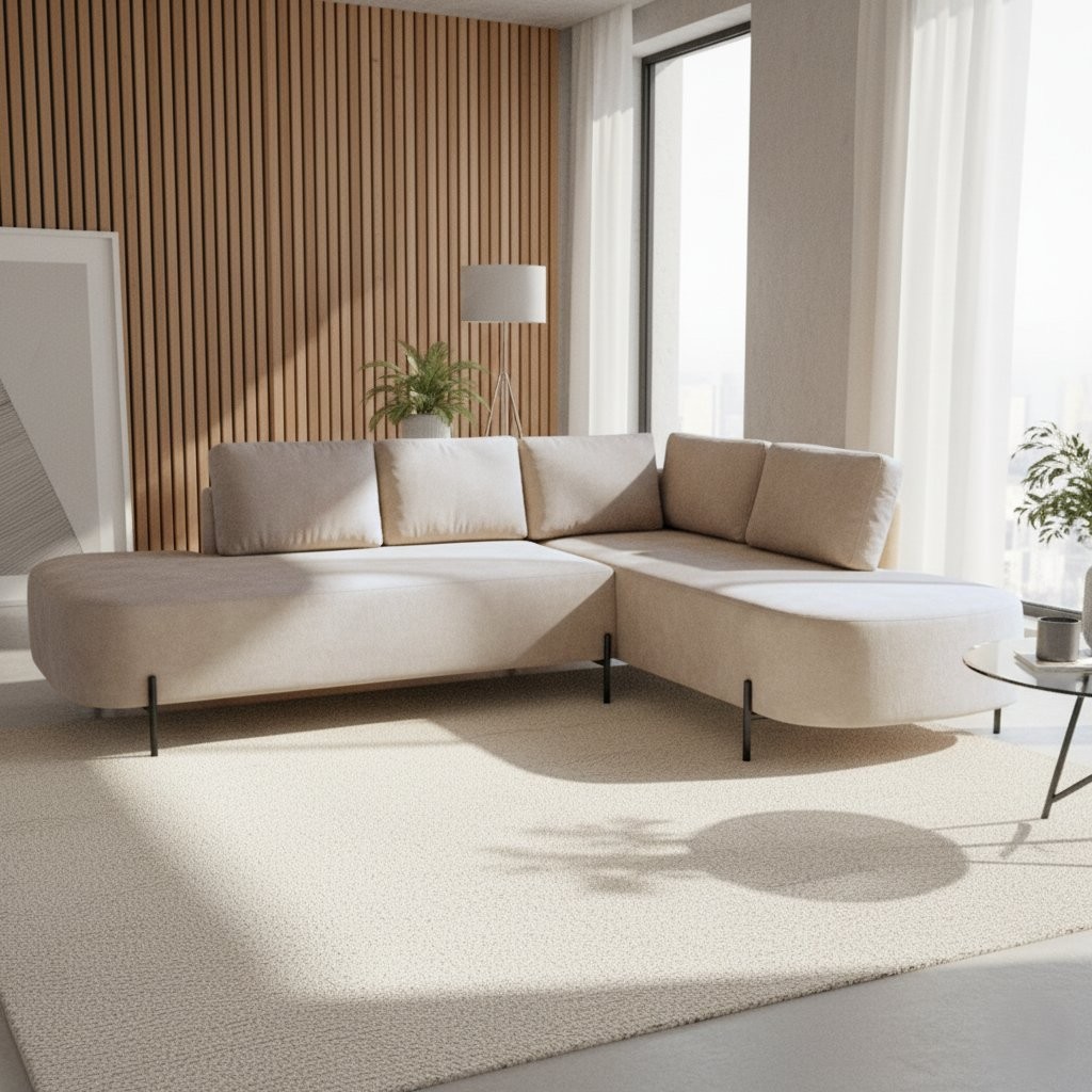 Sofá de Canto Luna Orgânico 265cm para Sala de Estar Bege Claro em Oferta na Shopee
