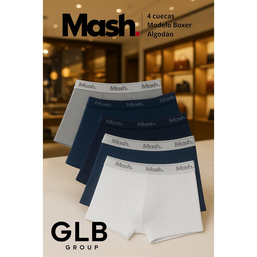 Kit Cueca Boxer Mash 8 Peças Masculina Algodão Elástico