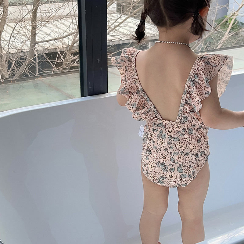 Estilo nórdico ins menina bebê menina novo estilo Floral renda menina maiô de uma peça primavera quente férias estilo oc
