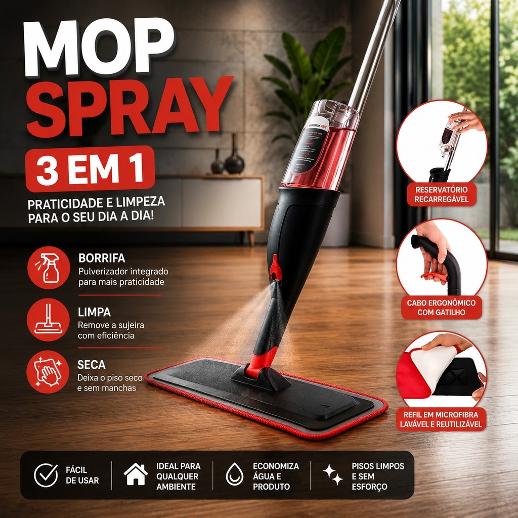 Mop Spray Com Reservatório Rodo Limpeza Piso Laminado Porcelanato Reutilizável Flat Mop