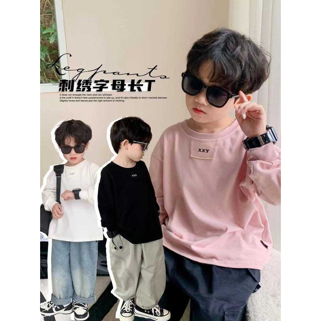 Meninos de manga comprida camiseta primavera outono roupas 2026 crianças em torno do pescoço moletom camisa de fundo méd