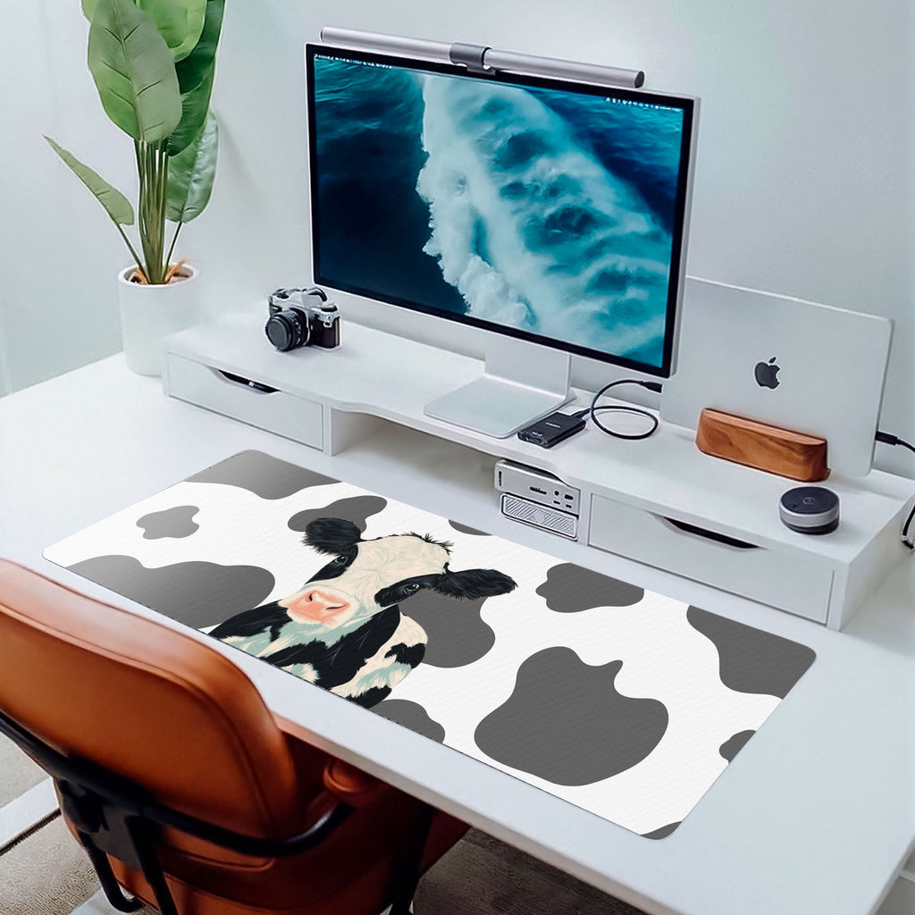 MousePad Gamer Vaca Malhada Fazenda Farm 80x30 Deskpad Gamer Premium Personalizado Grande RGB Anime