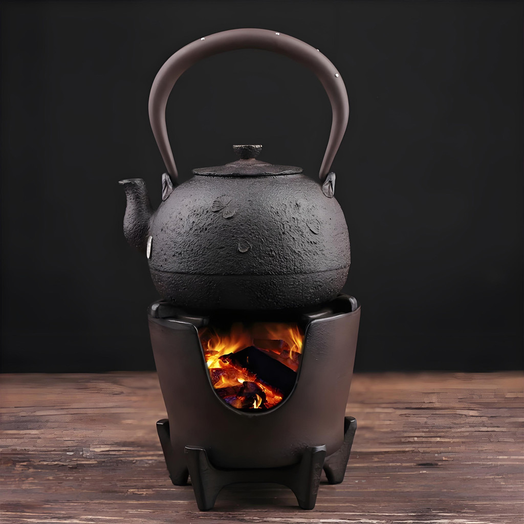 Fogão de chá estilo japonês retrô fogão de água fervente sala de chá chaleira de ferro fogão antigo pequeno conjunto de